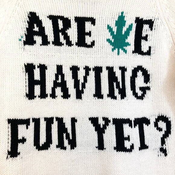 UNIF Are We Having Fun Yet Graphic Sweater Ivory Oversized Crewneck Pullover - Picture 7 of 11